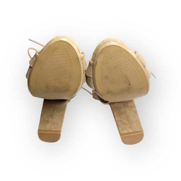 Express 𖣴 Whipstitch Lace Up Heeled Sandals 𖣴 Taupe Vegan Suede 𖣴 7M 𖣴 - Picture 14 of 16